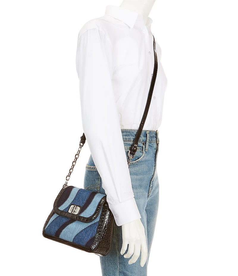 BRAHMIN Lismore Collection Retro Blue Denim Gianna Crossbody Bag