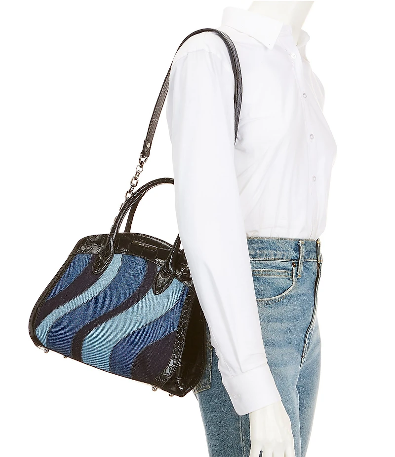 BRAHMIN Lismore Collection Retro Blue Denim Rosetta Satchel Bag