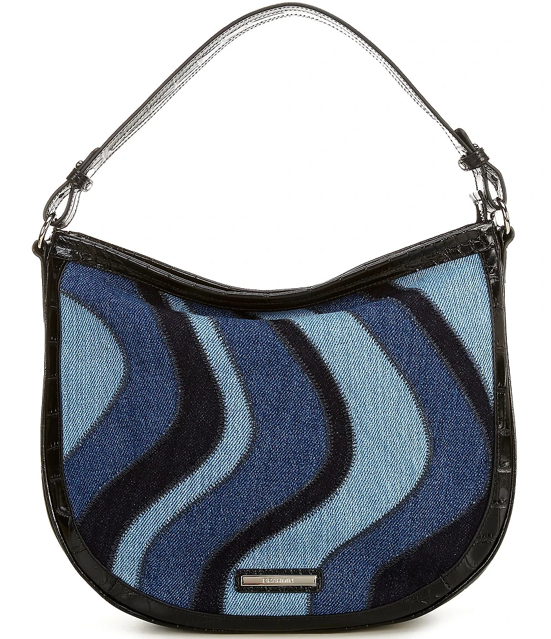 BRAHMIN Lismore Collection Retro Blue Denim Small Kathleen Shoulder Bag