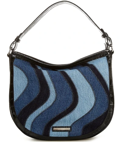 BRAHMIN Lismore Collection Retro Blue Denim Small Kathleen Shoulder Bag