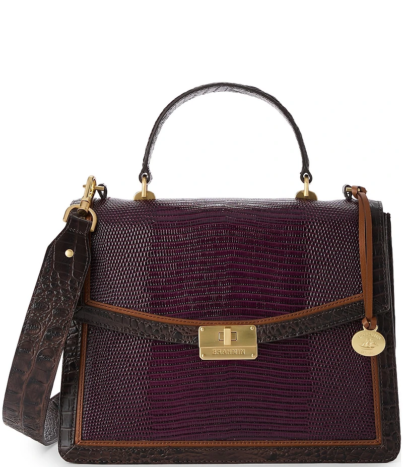 BRAHMIN Lizard Tri-Texture Collection Multi Gabriella Satchel Bag