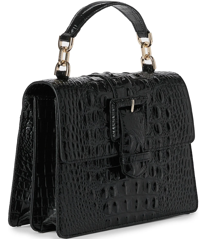 BRAHMIN Melbourne Hallie Black Buckled Small Satchel Bag
