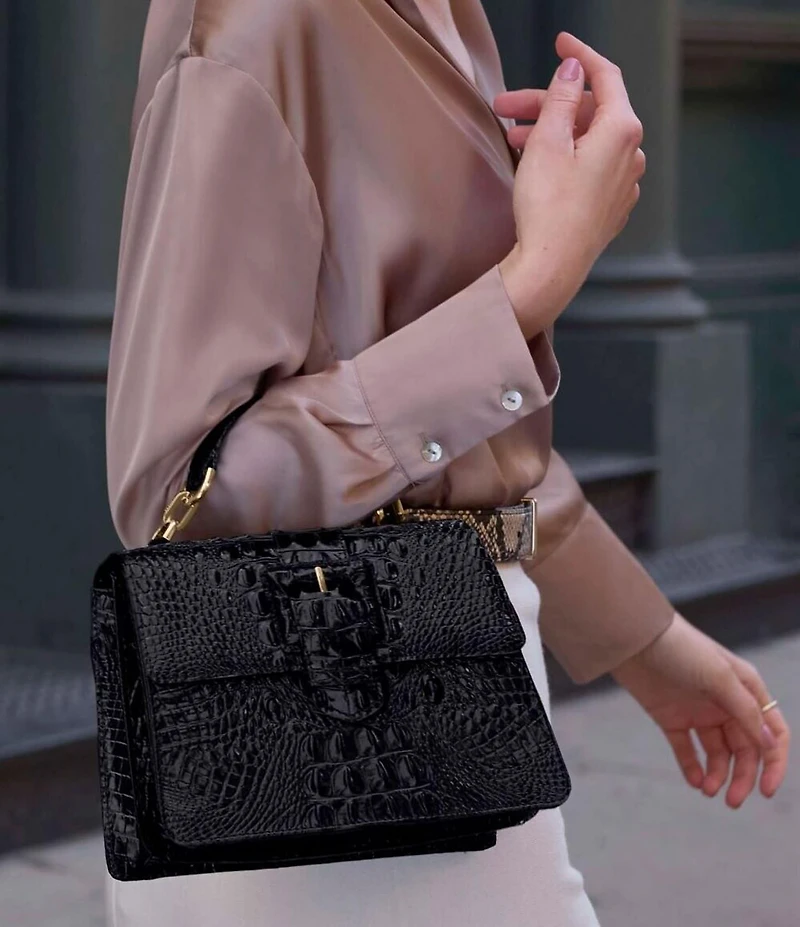 BRAHMIN Melbourne Hallie Black Buckled Small Satchel Bag