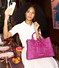 BRAHMIN Melbourne Collection Electric Fuchsia Denise Satchel Bag