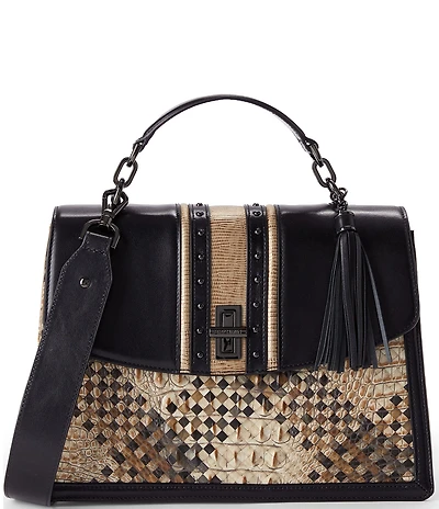 BRAHMIN Melbourne Collection Taupe Fields Hallie Top Handle Satchel Bag