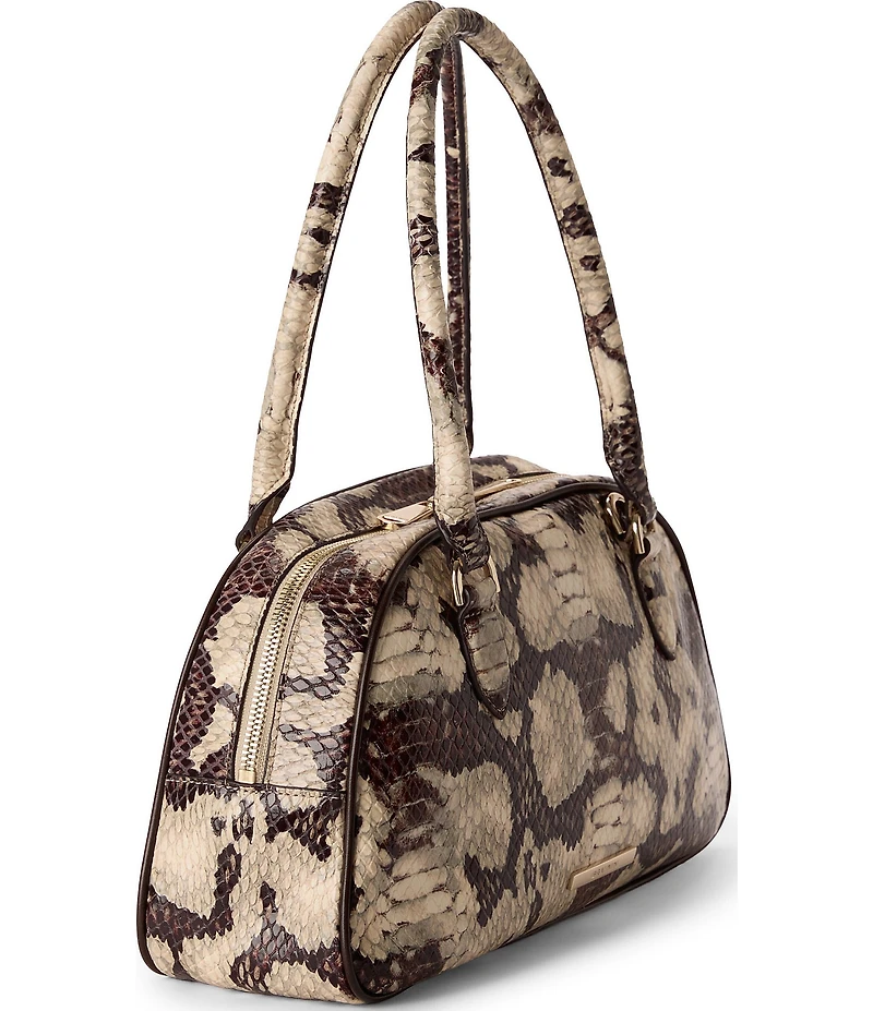 BRAHMIN Mythos Collection Feline Angie Snake Embossed Small Dome Satchel Bag