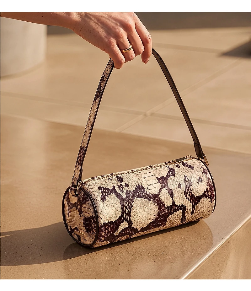 BRAHMIN Mythos Collection Feline Billie Snake Embossed Barrel Shoulder Bag