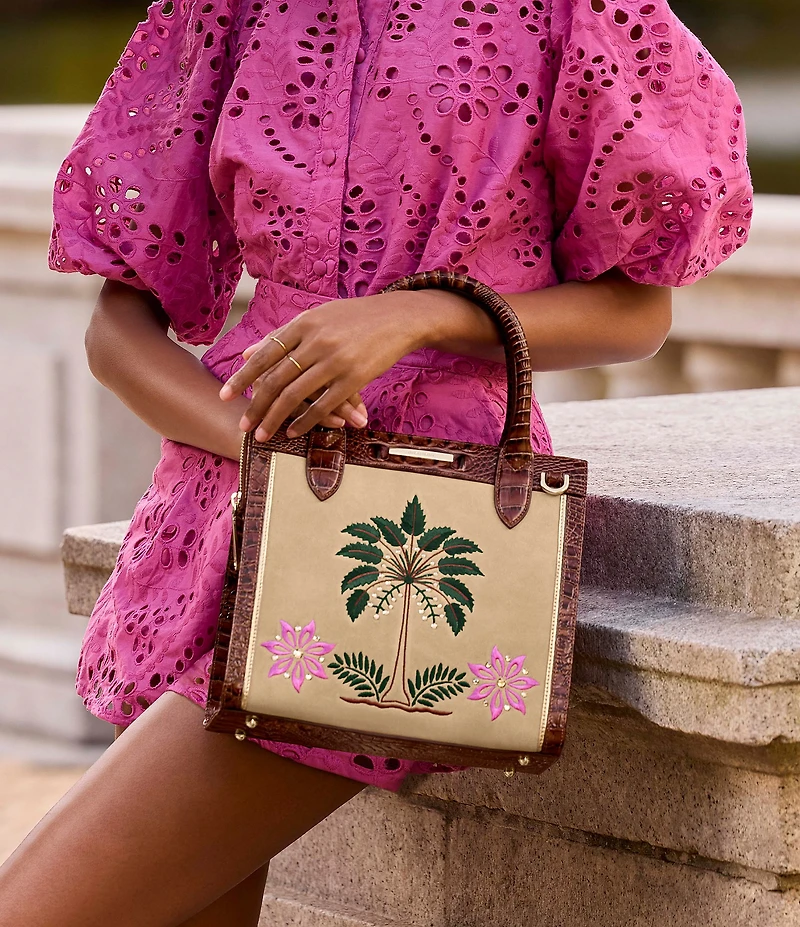 BRAHMIN Palawan Collection Pecan Small Caroline Satchel Bag