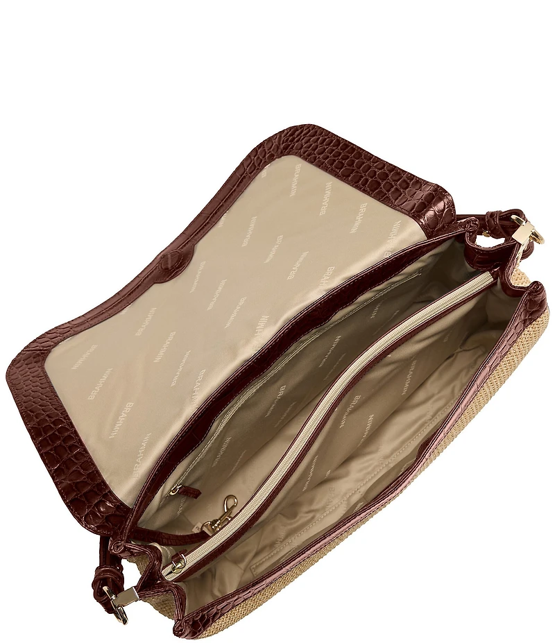 BRAHMIN Pecan Windswept Collection Jolene Raffia Shoulder Bag