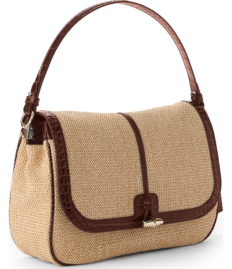 BRAHMIN Pecan Windswept Collection Jolene Raffia Shoulder Bag