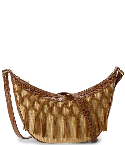 BRAHMIN Percy Saddle Venture Woven Straw Crossbody Bag