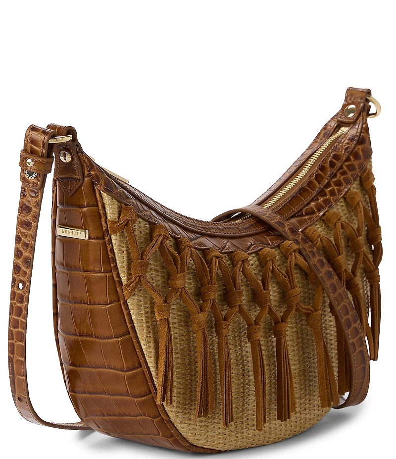 BRAHMIN Percy Saddle Venture Woven Straw Crossbody Bag