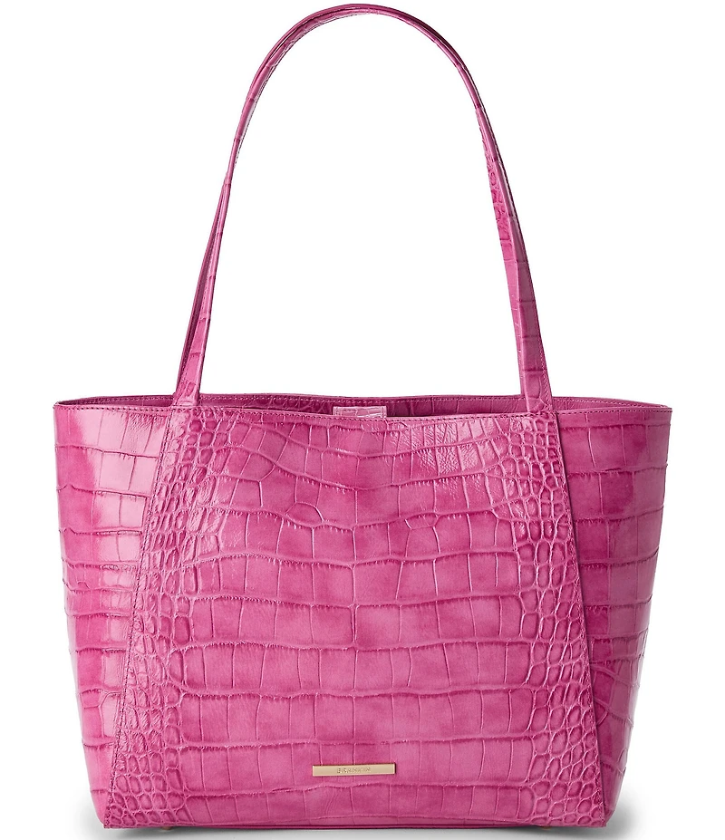 BRAHMIN Pink Alba Collection Mona Flat Croc Embossed Tote Bag