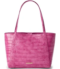 BRAHMIN Pink Alba Collection Mona Flat Croc Embossed Tote Bag