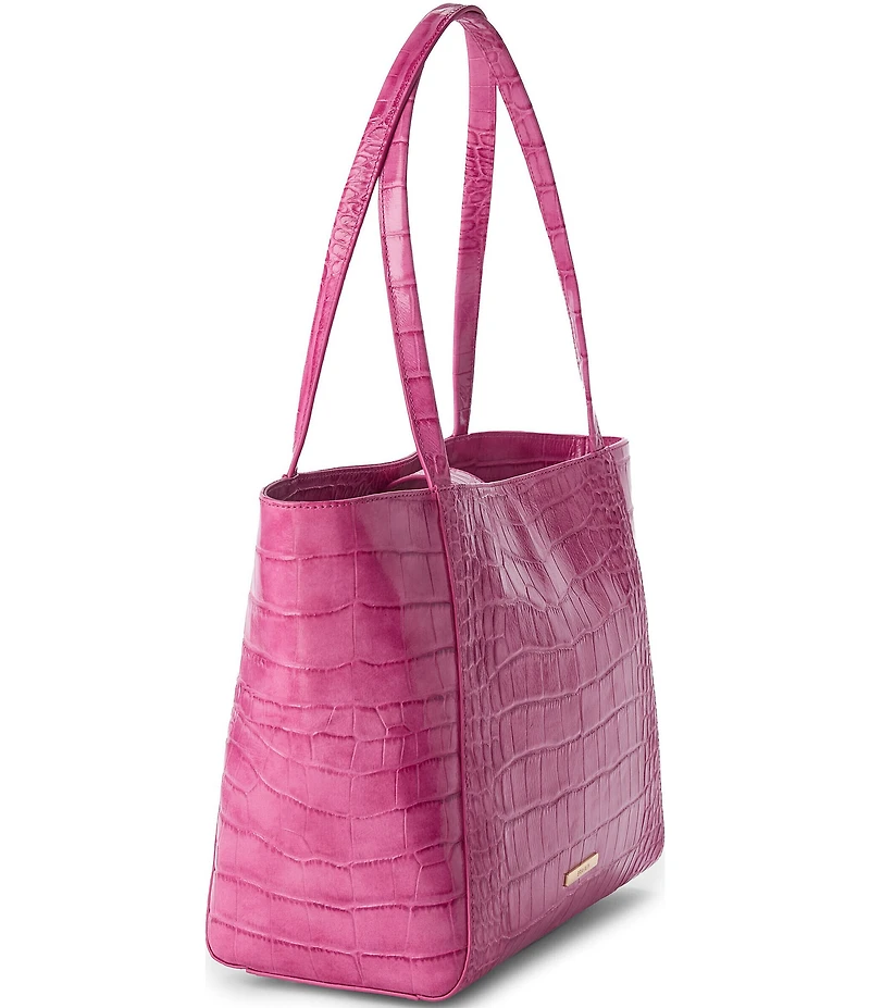 BRAHMIN Pink Alba Collection Mona Flat Croc Embossed Tote Bag