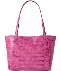 BRAHMIN Pink Alba Collection Mona Flat Croc Embossed Tote Bag