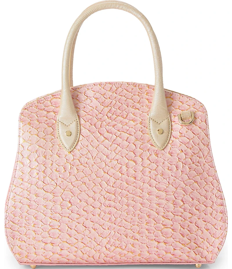 BRAHMIN Pink Novella Collection Rosetta Snake Embossed Top Handle Satchel Bag