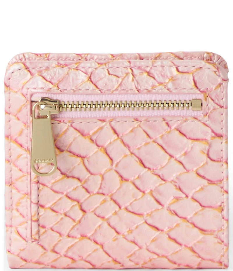 BRAHMIN Pink Novella Collection Snake Embossed Jane Mini Bifold Wallet