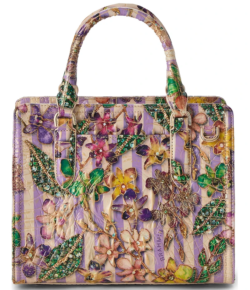 BRAHMIN Pinstripe Petals Melbourne Collection Cami Satchel Bag