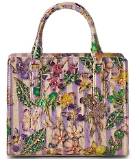 BRAHMIN Pinstripe Petals Melbourne Collection Cami Satchel Bag