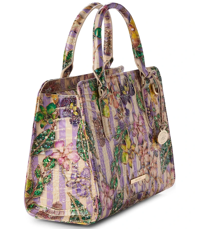 BRAHMIN Pinstripe Petals Melbourne Collection Cami Satchel Bag