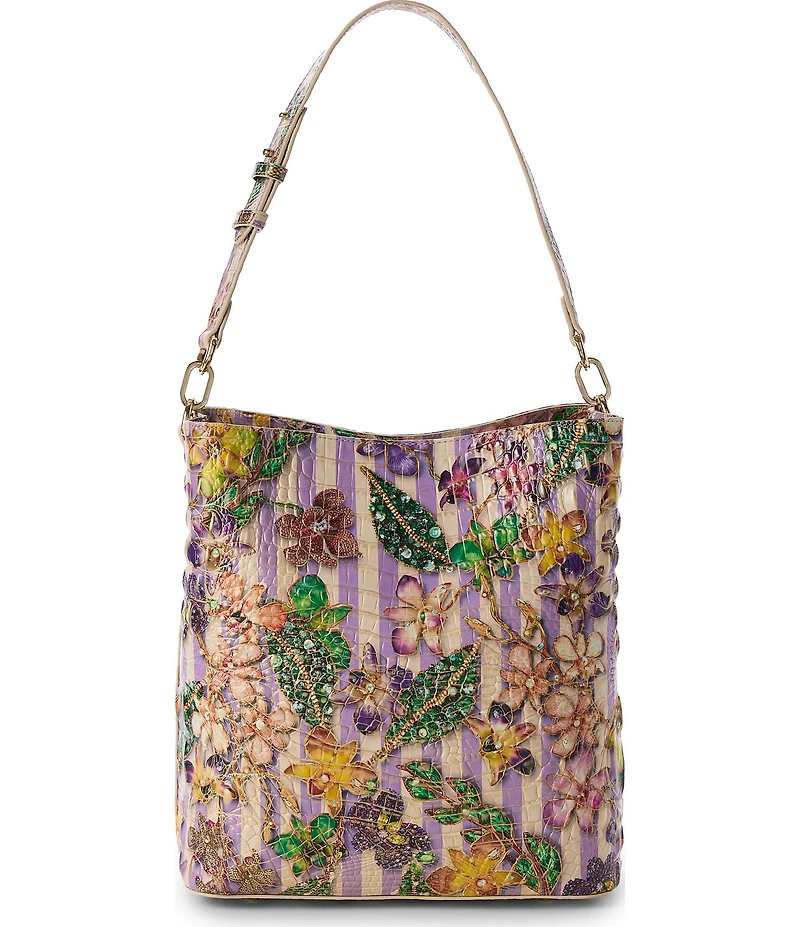 BRAHMIN Pinstripe Petals Melbourne Collection Celina Bucket Bag