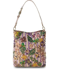 BRAHMIN Pinstripe Petals Melbourne Collection Celina Bucket Bag