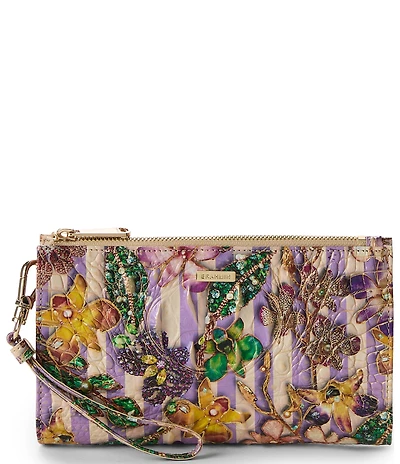 BRAHMIN Pinstripe Petals Melbourne Collection Daisy Wristlet