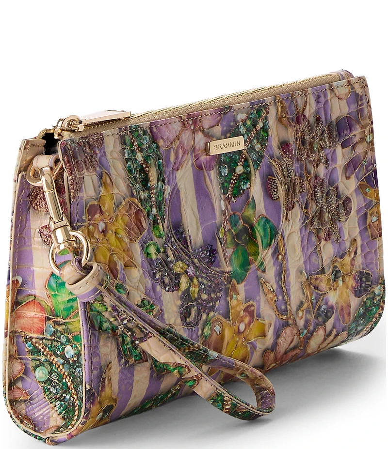 BRAHMIN Pinstripe Petals Melbourne Collection Daisy Wristlet