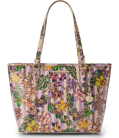 BRAHMIN Pinstripe Petals Melbourne Collectoin Medium Asher Tote Bag