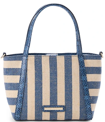 BRAHMIN Playa Collection Navy Small Mona Striped Canvas Tote Bag