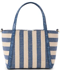 BRAHMIN Playa Collection Navy Small Mona Striped Canvas Tote Bag