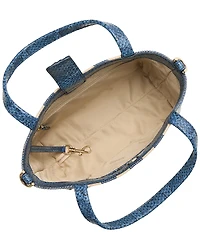 BRAHMIN Playa Collection Navy Small Mona Striped Canvas Tote Bag