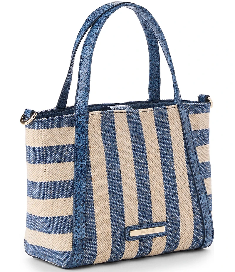 BRAHMIN Playa Collection Navy Small Mona Striped Canvas Tote Bag