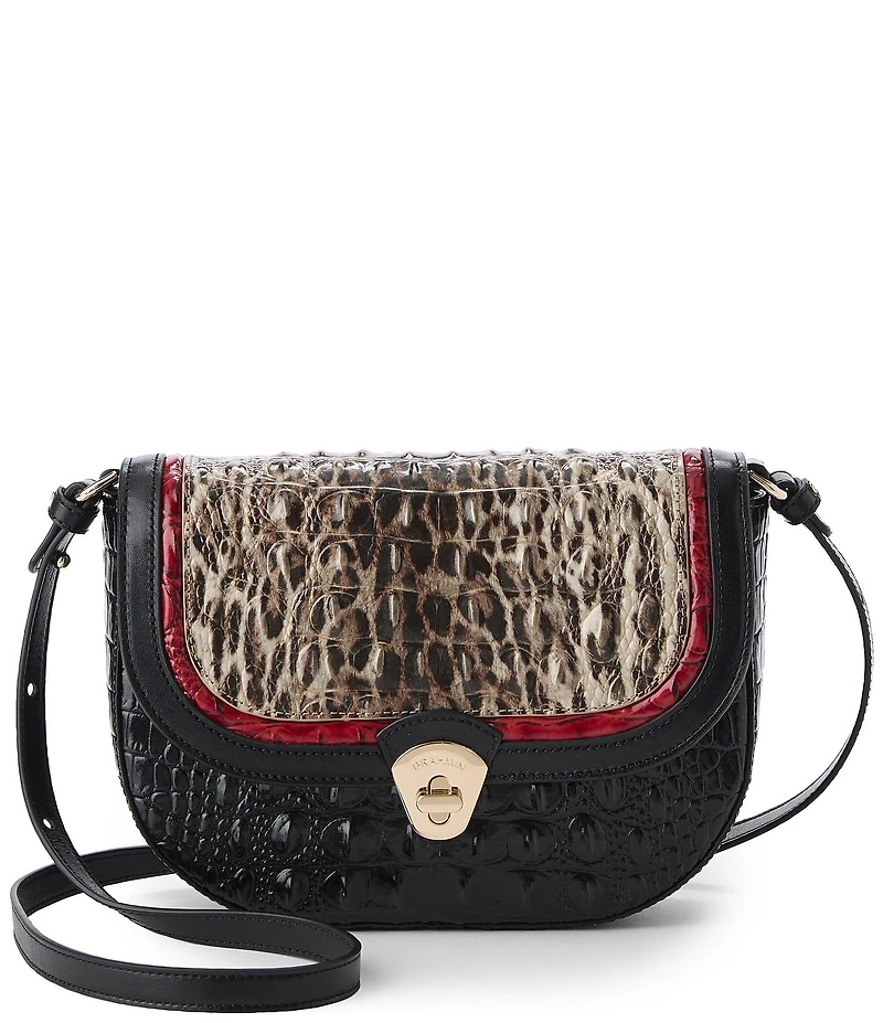 BRAHMIN Portia Calgary Collection Ocelot Animal Print Turn Lock Flap Crossbody Bag