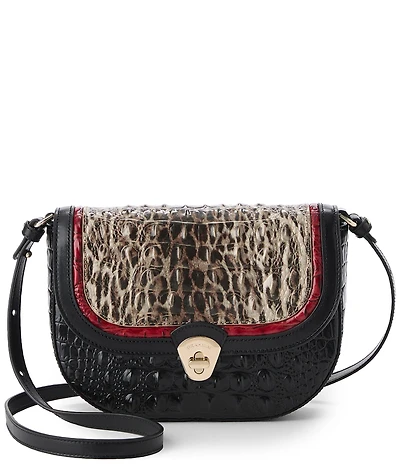 BRAHMIN Portia Calgary Collection Ocelot Animal Print Turn Lock Flap Crossbody Bag