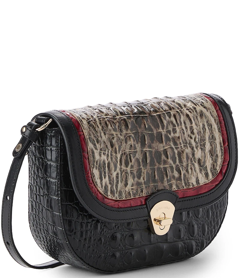 BRAHMIN Portia Calgary Collection Ocelot Animal Print Turn Lock Flap Crossbody Bag