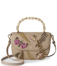 BRAHMIN Portia Fossilized Woodland Collection Flap Beaded Embroidered Turn Lock Resin Handle Crossbody Bag