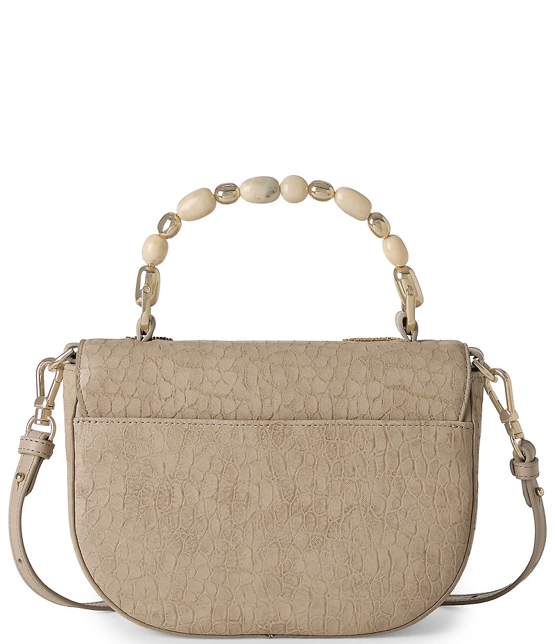 BRAHMIN Portia Fossilized Woodland Collection Flap Beaded Embroidered Turn Lock Resin Handle Crossbody Bag