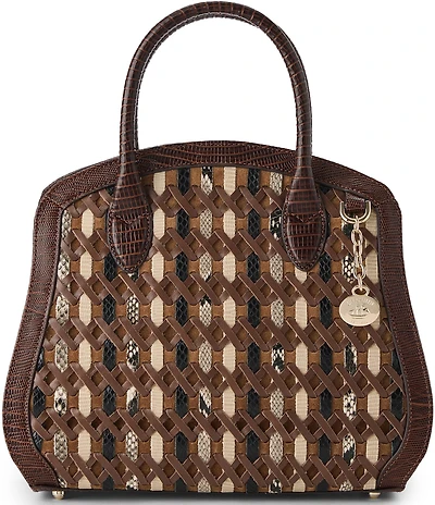 BRAHMIN Rosetta Chestnut Glenwood Collection Woven Animal Print Satchel Bag