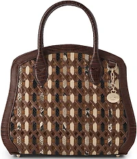 BRAHMIN Rosetta Chestnut Glenwood Collection Woven Animal Print Satchel Bag