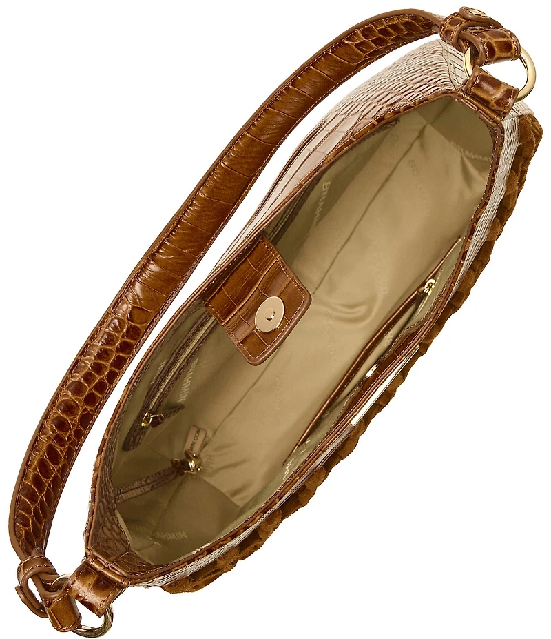 BRAHMIN Saddle Venture Collection Fallon Raffia and Suede Shoulder Bag