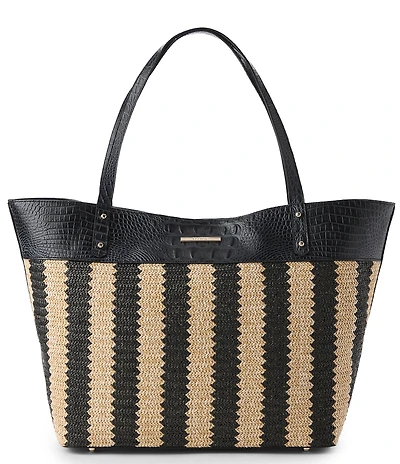 BRAHMIN Resort Samos Collection Black Ally Raffia Day Tote Bag