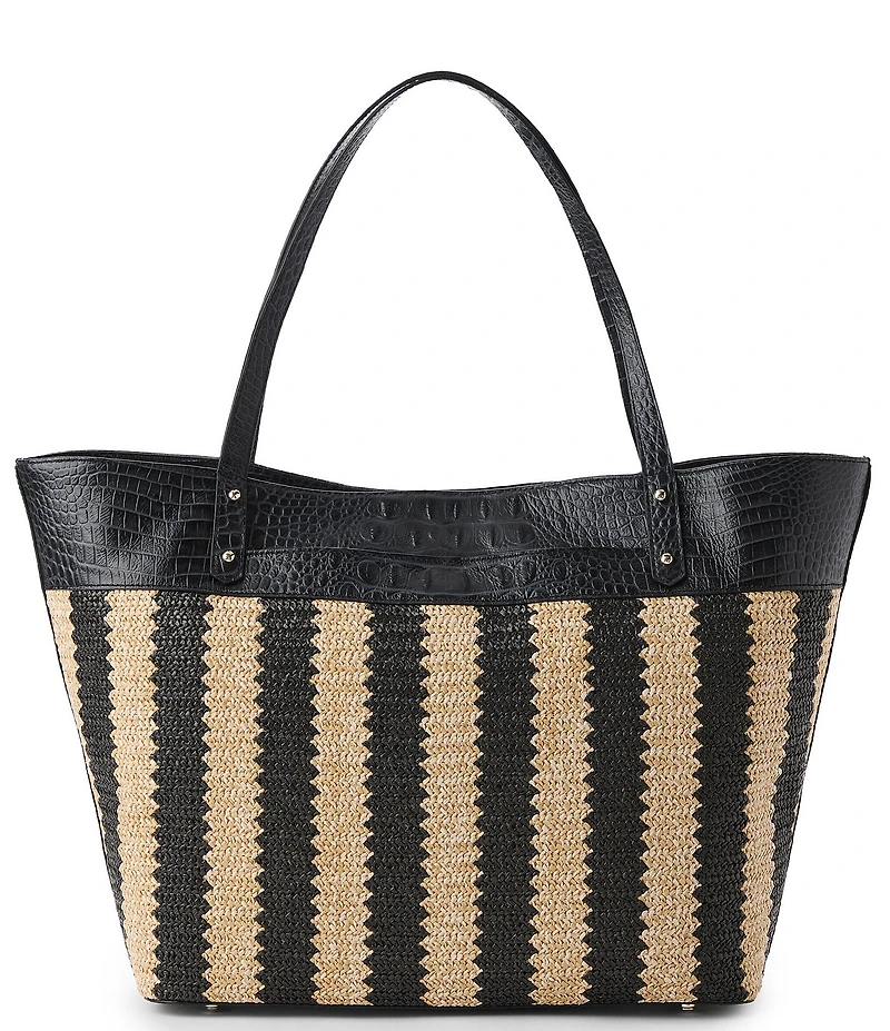 BRAHMIN Resort Samos Collection Black Ally Raffia Day Tote Bag