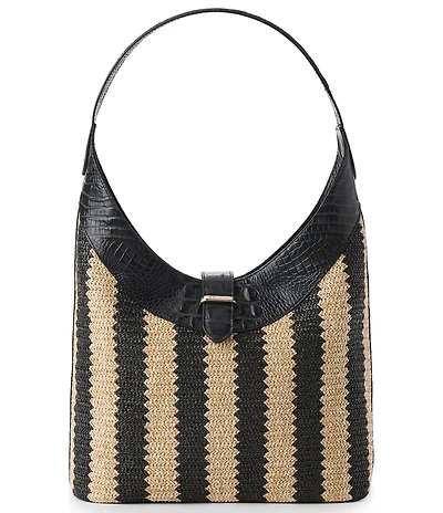 BRAHMIN Resort Samos Collection Black Gwynne Raffia Shoulder Bag