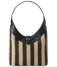 BRAHMIN Resort Samos Collection Black Gwynne Raffia Shoulder Bag