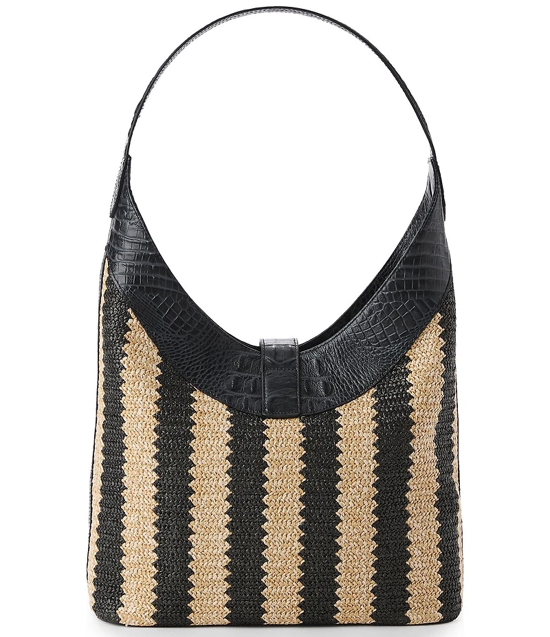 BRAHMIN Resort Samos Collection Black Gwynne Raffia Shoulder Bag