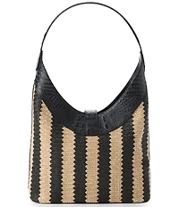 BRAHMIN Resort Samos Collection Black Gwynne Raffia Shoulder Bag