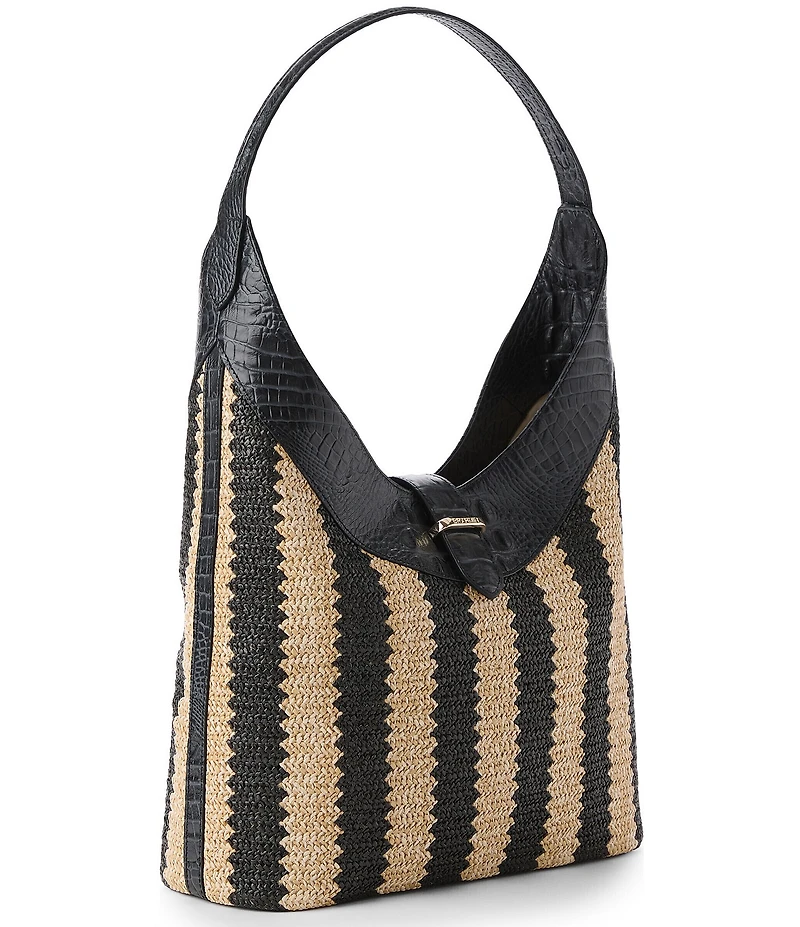 BRAHMIN Resort Samos Collection Black Gwynne Raffia Shoulder Bag