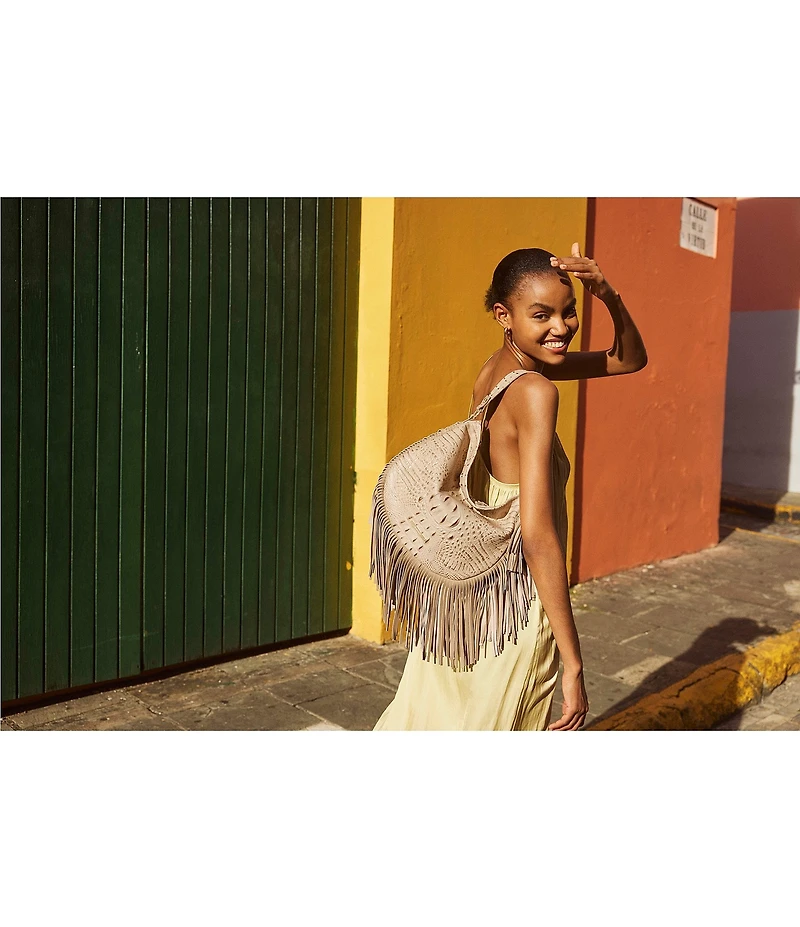 BRAHMIN Sandstorm Bonita Collection Small Kathleen Fringe Shoulder Bag